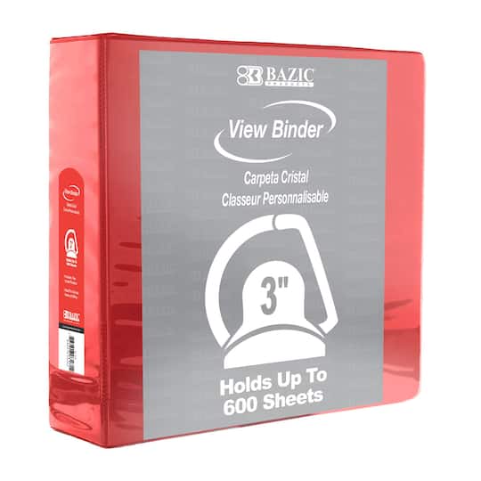 Bazic 4163 3" Red Slant-D Ring View Binder w/ 2 Pockets Pack of 12